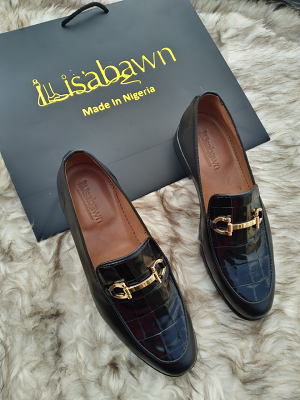 Black Croc Leather Loafers