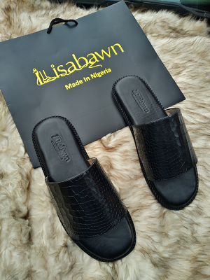 Black Croc Leather Slippers