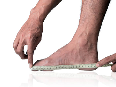 Measuring foot length with a taperule