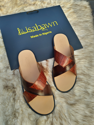 Brown Leather Criss Cross Slippers