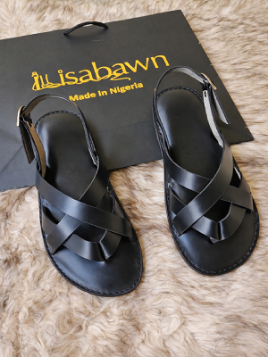 Black Leather Strap Sandals handcrafted in Lagos