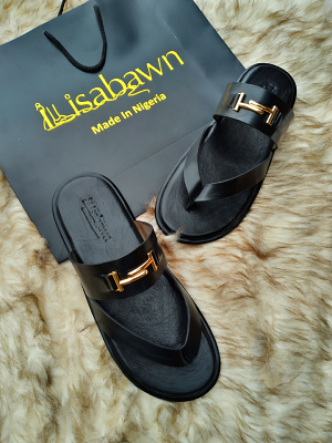 Black Leather Thong Slippers