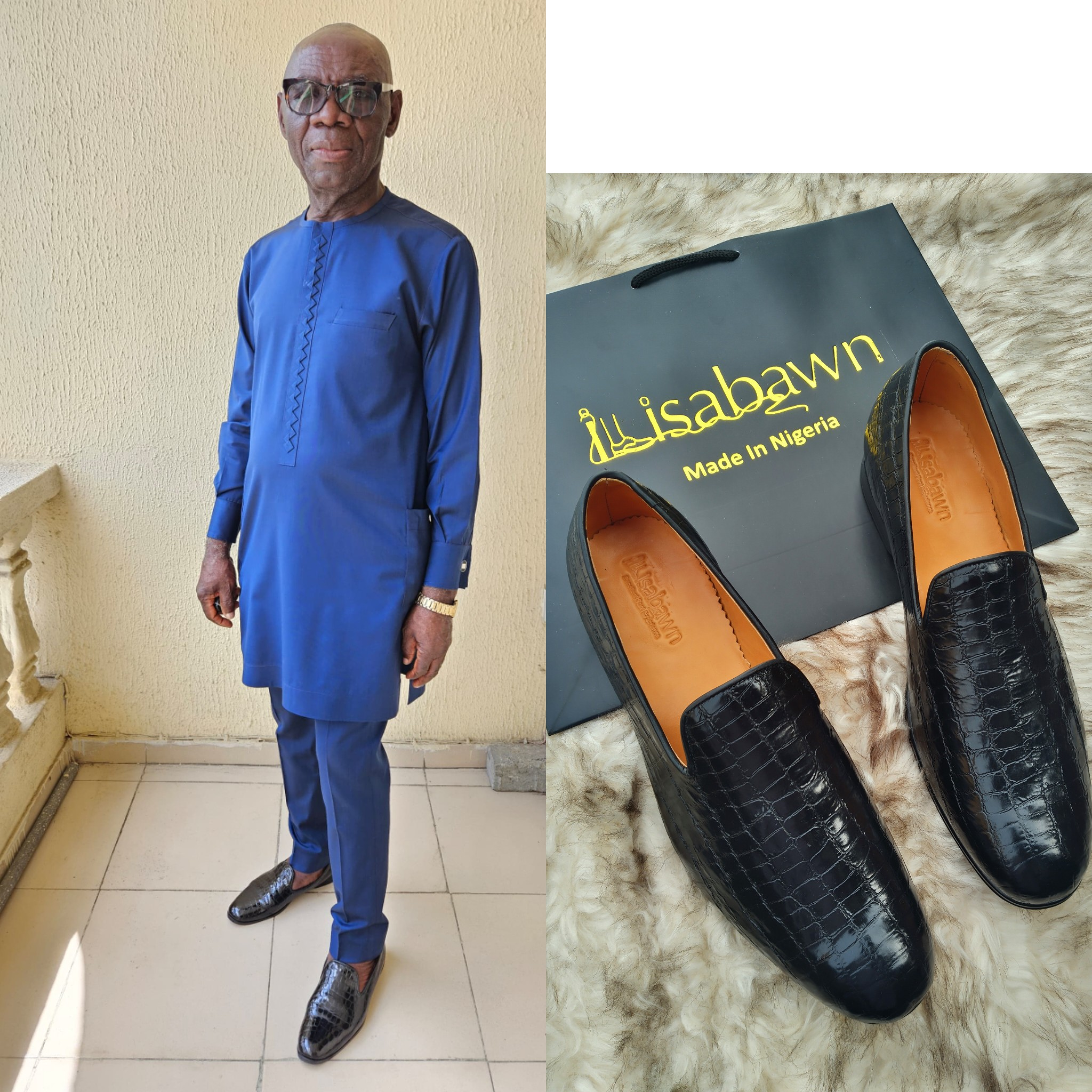 Client in Lagos wearing made-to-measure leather loafers by Ilisabawn