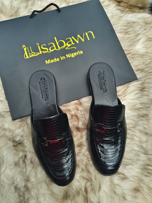 Black Python Leather Mules