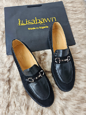 Black suede and leather chunky loafers handcrafted by Ilisabawn in Lagos