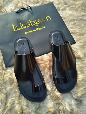 Black Toe Ring Leather Slippers