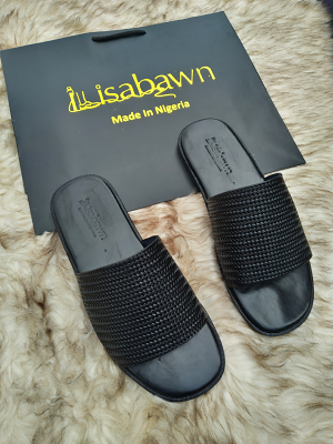Black Woven Leather Slippers